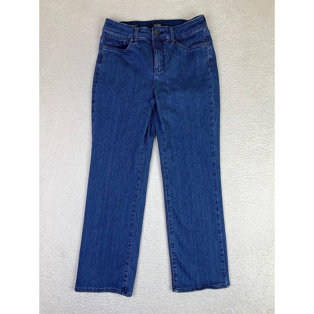 NYDJ Marilyn Straight Jeans Womens 6 Blue Medium Wash Mid Rise‎ Striped Stretch